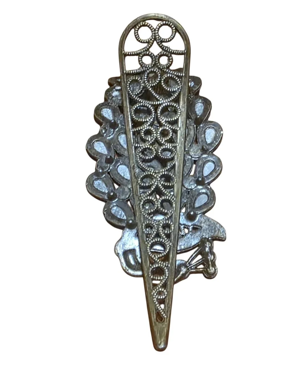 Vintage Multicolor Faux Jeweled Peacock Metal Hairclip EUC